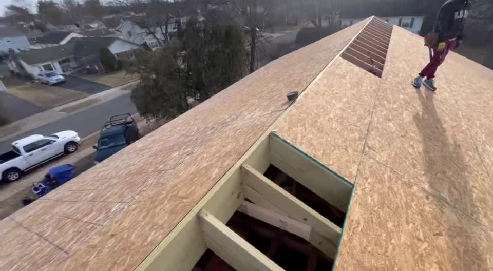 Roof rebuilt and re-sheathed, ready for shingles